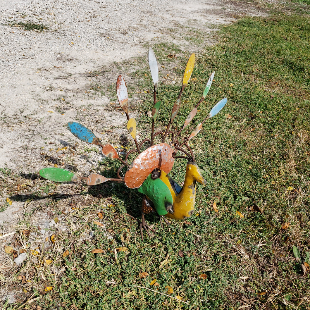 Metal Peacocks Full of Colorful Yard Art Display Bright
