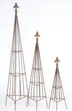 Set of 3 Triangle Topiaries with Finial 
40"h x 9"w 
28"h x 75"w 
18"h x 55"w