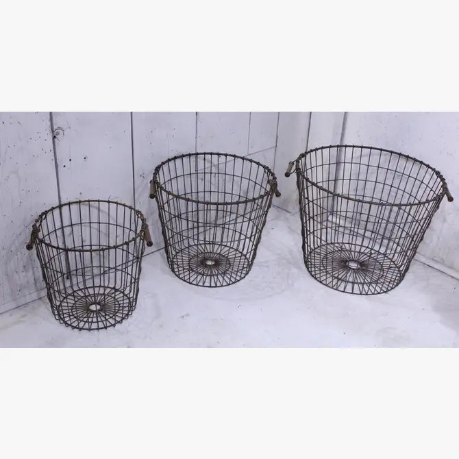 Wrought Iron Deep Bushel Baskets Set of 3