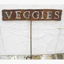 2ft Tall Rustic Metal Veggies Sign with Solid Steel Rod