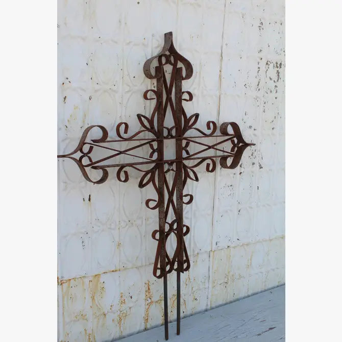 Ornate Heavy Scrolled Cross with Stakes Wall Cross