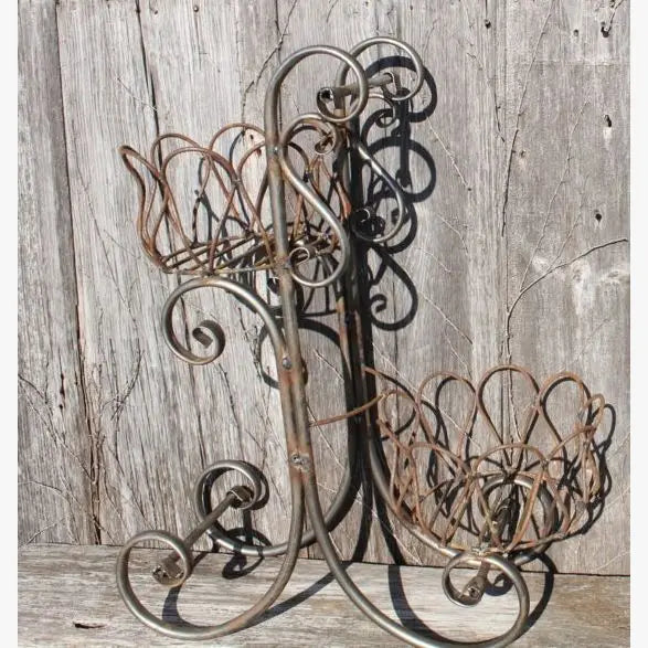 2 Tier Wrought Iron Fancy Basket Rack Display Rack – Garden Iron and More