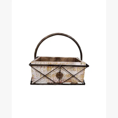 Simple Wooden Box with Decorative Iron and Iron Handle