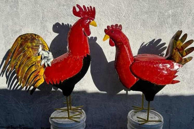 Painted Hen & Rooster