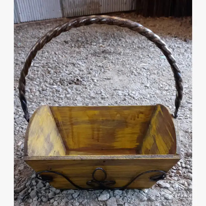 Decorative Wooden Mustard Box with Rope Metal Handle Welded