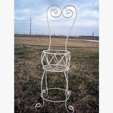 Wrought Iron Chair with Basket Plant Holder with Decorative