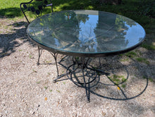 Wrought Iron Woodard Patio Table & 4 Flower Chairs