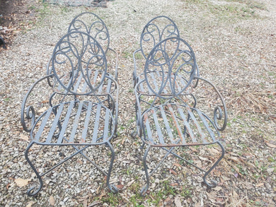 Heavy Iron Table with Umbrella Ring on Table & 4 Chairs