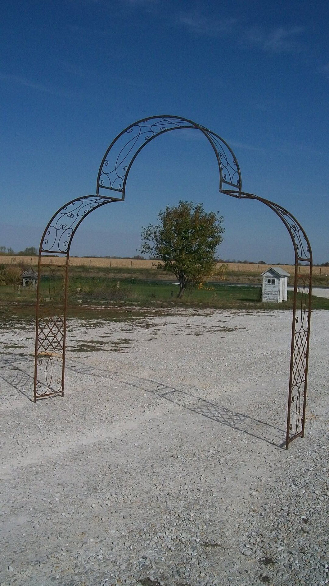 9ft Wrought Iron Driveway Arch XX's & Curls Wide Arbor