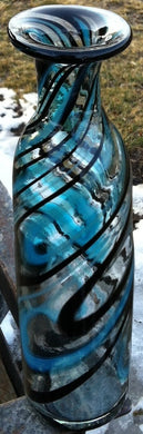 Blue Swirl Hand Blown Glass Bottle