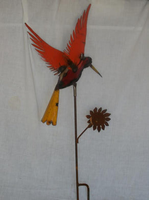 Colorful 3-D Hummingbird with Flower Stake
