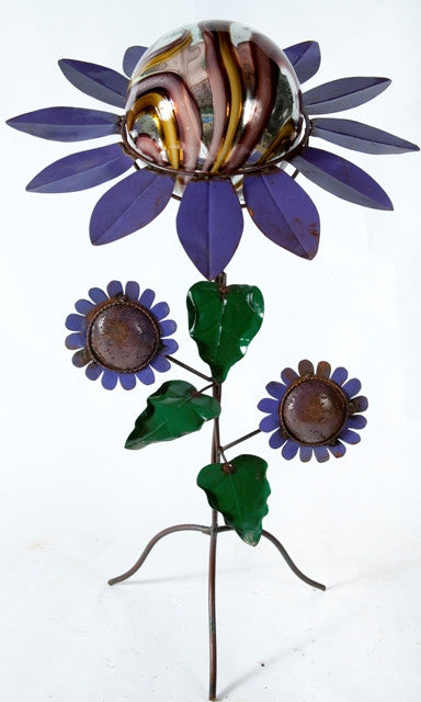 purple petals- 3 sunflowers stand- gold and purple ball
