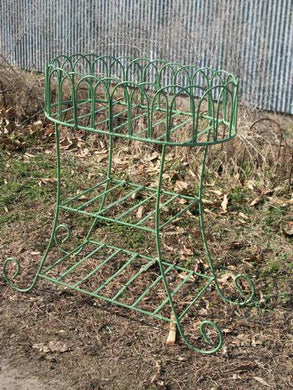 Shown in Green Oval Fern Stand with 2 Strap Metal Shelves