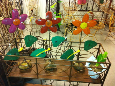 Re-Used Metal Flower wRock Base