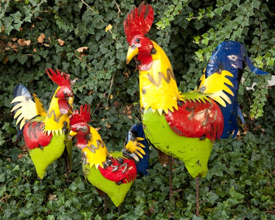 Set of 3 Bright Yellow Color Roosters
