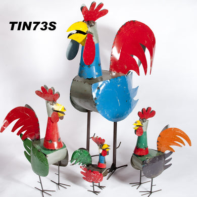 Set of 4 Roosters with Spring Head
