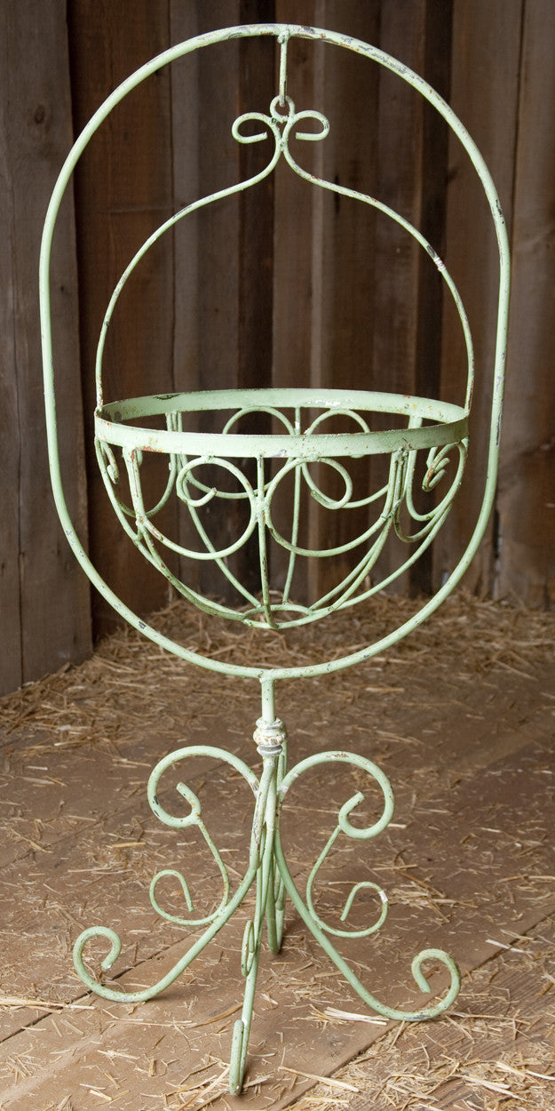vintage wrought iron hanging plant stand Iron Basket & Stand Swinging Planter – Garden Iron and More