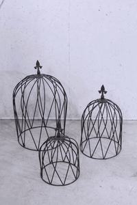 Solid Steel Topiaries with Finial Flat Bottom Set of 3